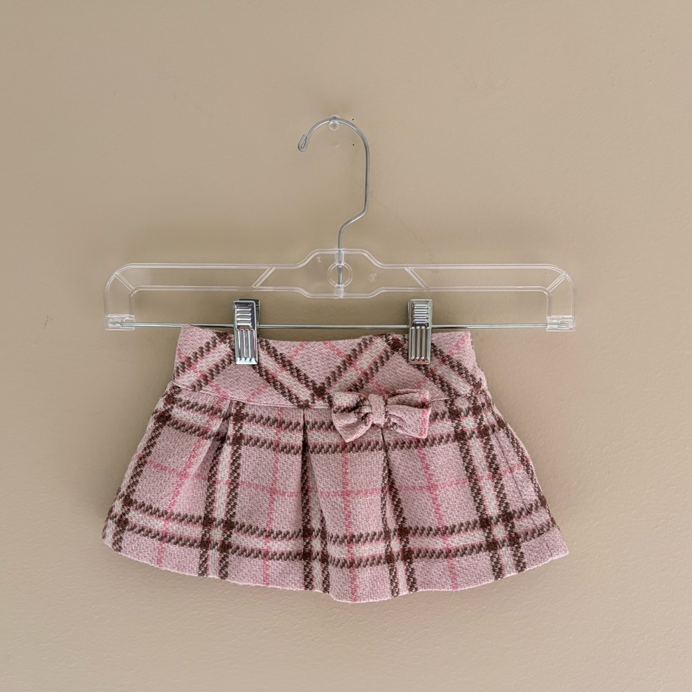 Girls Pink Plaid Bow Skirt